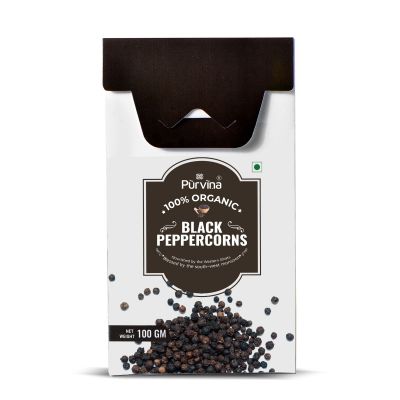 Purvina 100% Organic Malabar Black Peppercorns-100 gm