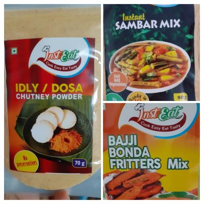 Instant Sambar Mix+Bajji Mix+Idly/Dosa Chutney Powder Combo Pack