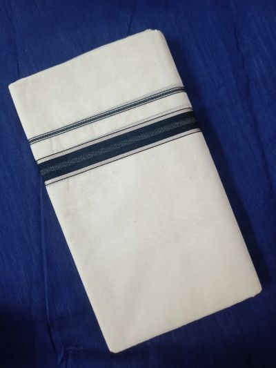 Double Mundu Blue with Siver lines