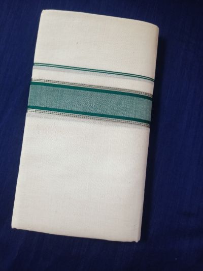 Double Mundu with Teal Green borders