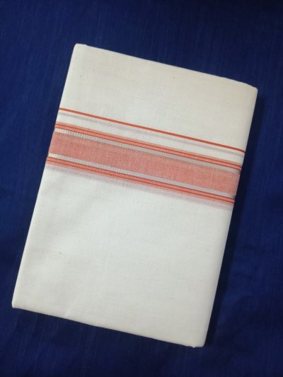 Double Mundu with Brick Red colour border