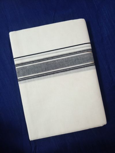 Double Mundu with Grey with silver line border
