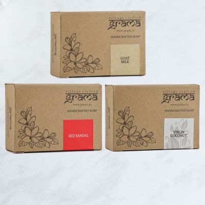 Grama  Handmade Goat Milk_Virgin Coconut Oil_Red Sandal Soap, Combo pack for Dry Skin(125gm each)