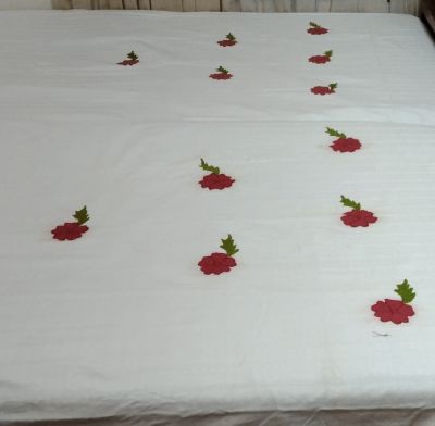 Applique single bed sheet-White