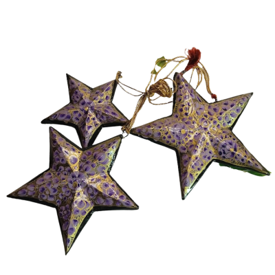 Paper Mache Christmas Tree Hanging Star Set (Pack of 3)