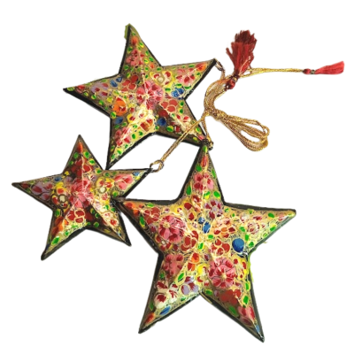 Kashmiri Hand-Crafted Paper Mache Star 2nd set for Christmas (Pack of 3)