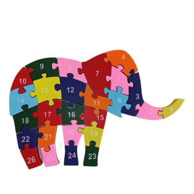 Wooden Elephant Puzzle Toy I English Alphabet and Numbers with free denim bag