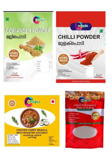 Combo Pack of Sprouted Wheat Flour  , Varutharacha Chicken Curry Masala, Chilli Powder & Coriander Powder
