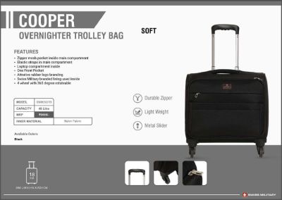 SWISS MILITARY  Small Overnighter & Briefcase (46 cm) - Cooper Soft Trolley Bag, Overnighter Bag - Black