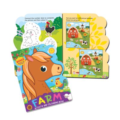 Farm Activity and Colouring Book- Die Cut Animal Shaped Book 