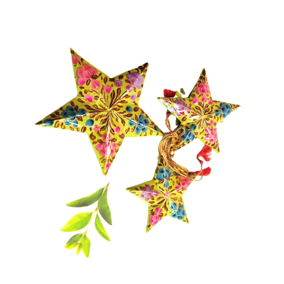 Kashmiri Hand-Crafted Paper Mache Star 1st set for Christmas (Pack of 3)