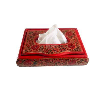 Paper Mache Beautiful Tissue Box (Red floral small)